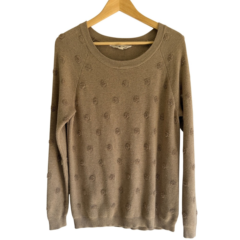 Leo & Nicole Womens Taupe Brown Textured Polka Dot Raglan Pullover Sweater M